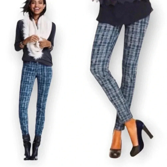 Cabi Jeans Womens Blue Grid Print Curvy Skinny Mid Rise Skinny Leg - Picture 8 of 8